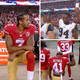 Players from the San Francisco 49ers and the Los Angeles Rams protest during the national anthem.
Twitter